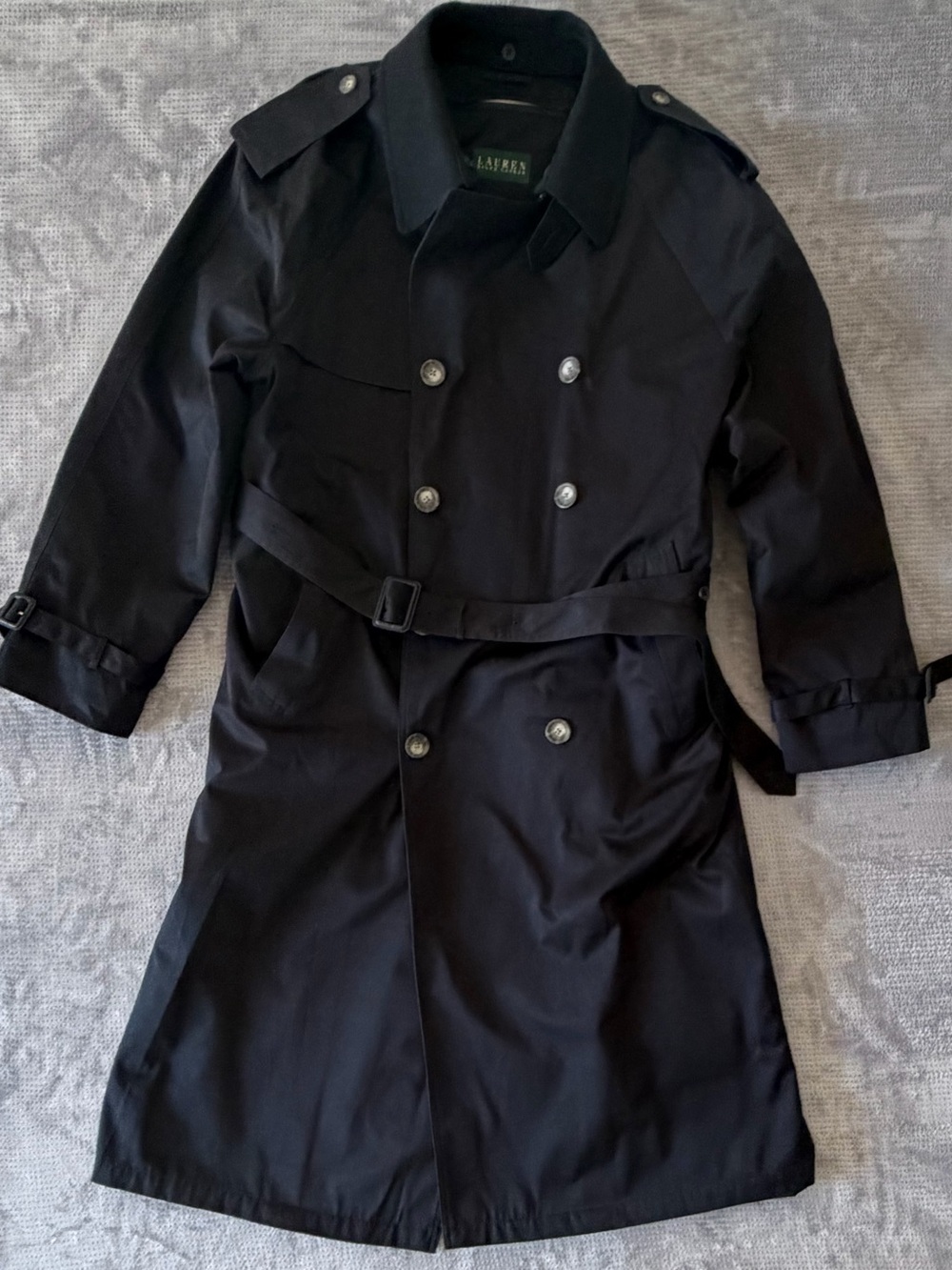 Ralph Lauren Black Double-Breasted Trench Coat with Belt 48XL